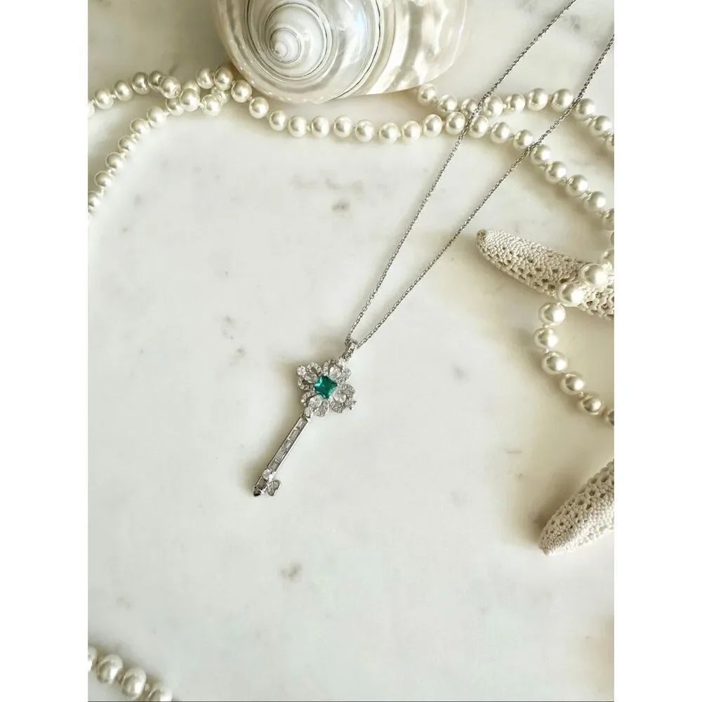 Aqua green super sparkly cubic zirconia key necklace